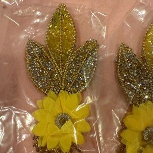 Yellow Floral Beaded Appliqués set of 4